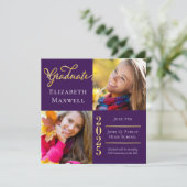 Aankondiging Paars Gold Photo Afstuderen | Partij (Staand voorkant)