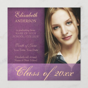 Aankondiging Paarse Damask Grunge Afstuderen