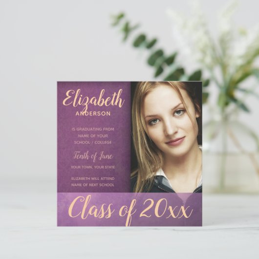 Aankondiging Paarse Damask Grunge Afstuderen (Staand voorkant)