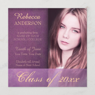 Aankondiging Paarse Damask Grunge Afstuderen