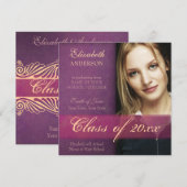 Aankondiging Paarse Damask Grunge Afstuderen (Voorkant / Achterkant)
