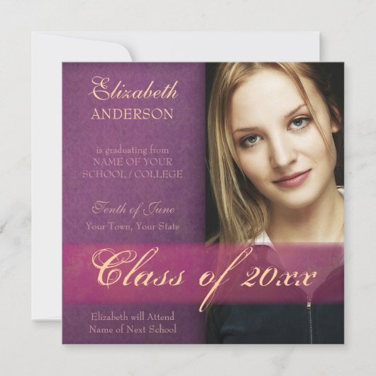 Aankondiging Paarse Damask Grunge Afstuderen (Voorkant)