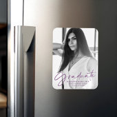 Aankondiging Paarse Script Afstuderen Foto Magneet