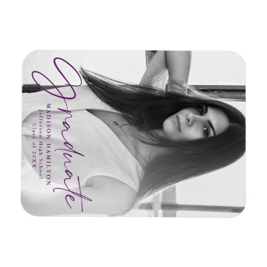 Aankondiging Paarse Script Afstuderen Foto Magneet (Horizontaal)