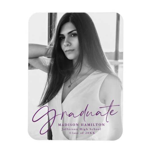 Aankondiging Paarse Script Afstuderen Foto Magneet (Verticaal)