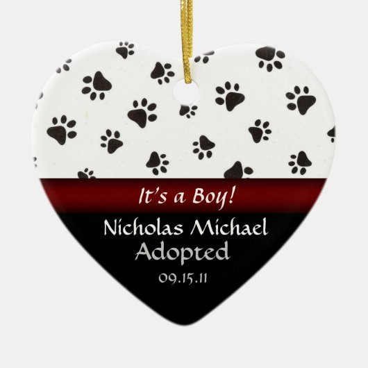 Aankondiging Paw Print Adoption-handleiding Keramisch Ornament (Voorkant)