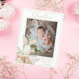Aankondiging persoonlijke foto Bunny Green Birth Briefkaart