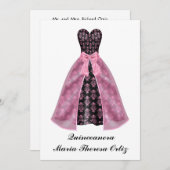 Aankondiging Quinceanera Black Damask (Voorkant / Achterkant)