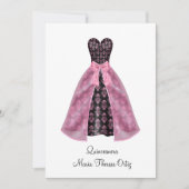 Aankondiging Quinceanera Roze Damask 15e Partij (Voorkant)