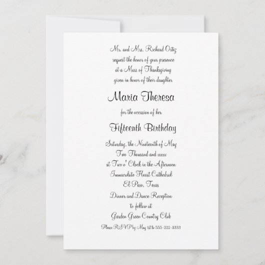 Aankondiging Quinceanera Roze Damask 15e Partij (Achterkant)