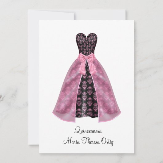 Aankondiging Quinceanera Roze Damast 15e Feest (Voorkant)