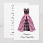 Aankondiging Quinceanera Roze Damast 15e Feest (Voorkant / Achterkant)