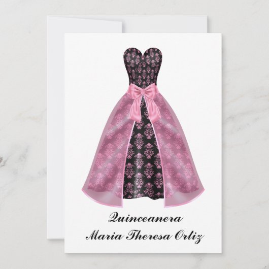 Aankondiging Quinceanera Zwart Damast (Voorkant)