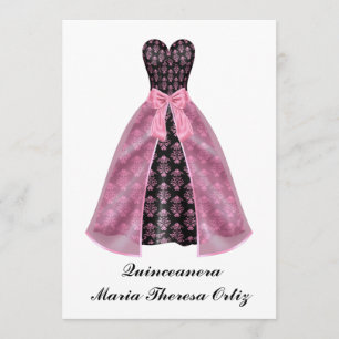 Aankondiging Quinceanera Zwart Damast