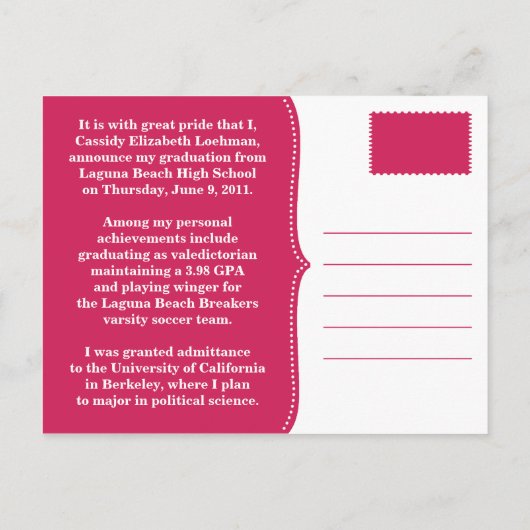 Aankondiging Raspberry Custom Photo Afstuderen (Achterkant)