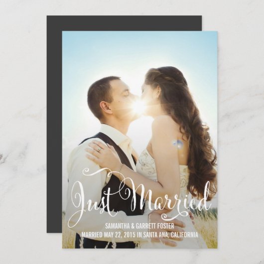 Aankondiging Romantic Script Wedding - White (Voorkant / Achterkant)