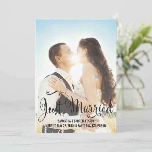 Aankondiging Romantic Script Wedding - Zwart (Staand voorkant)