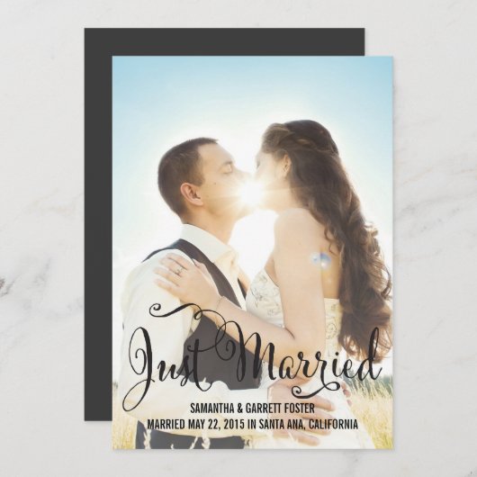 Aankondiging Romantic Script Wedding - Zwart (Voorkant / Achterkant)