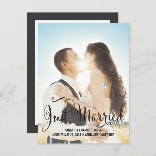 Aankondiging Romantic Script Wedding - Zwart (Voorkant / Achterkant)