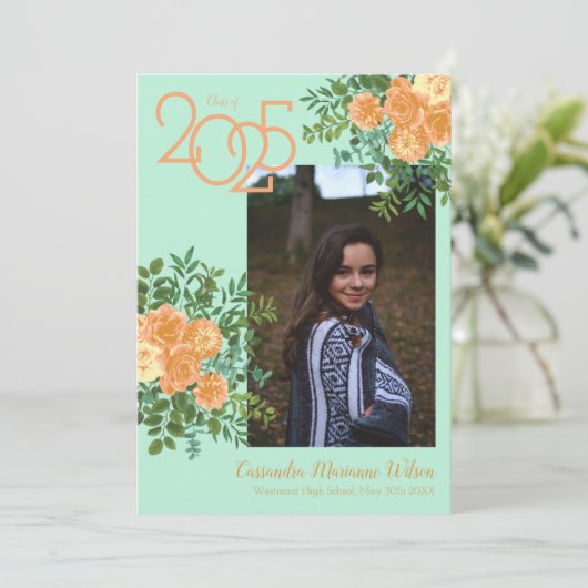 Aankondiging Roos  Blauwgroen Afstuderen (Staand voorkant)