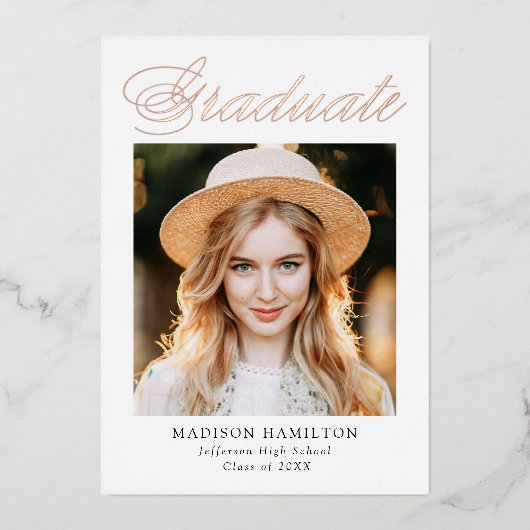 Aankondiging roos Gold Foil Script Afstuderen (Voorkant)