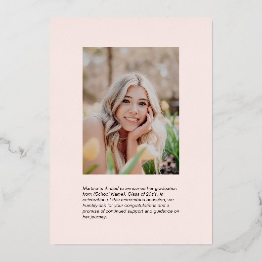 Aankondiging roos Gold Modern Photo Afstuderen (Achterkant)