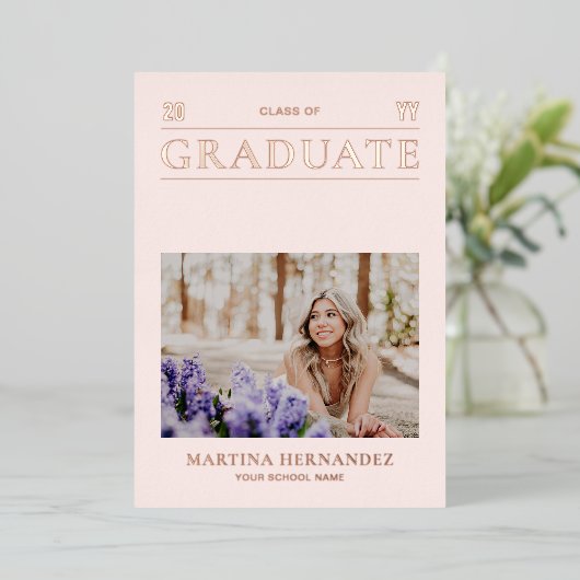 Aankondiging roos Gold Modern Photo Afstuderen (Staand Voorkant)