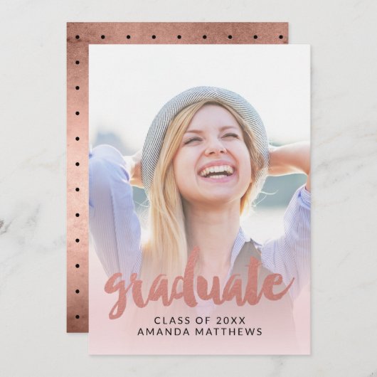 Aankondiging roos Gold Script Photo Afstuderen (Voorkant / Achterkant)