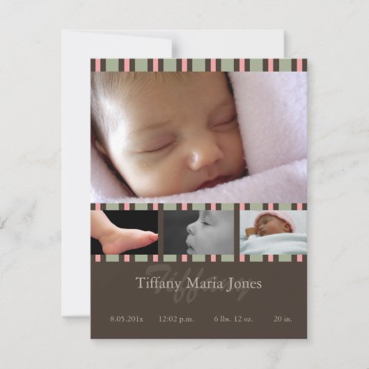 Aankondiging roze aantekening geboorte Stripe (Voorkant)