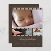 Aankondiging roze aantekening geboorte Stripe (Voorkant / Achterkant)