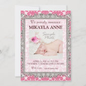 Aankondiging roze en bruin Damask Birth (Voorkant)