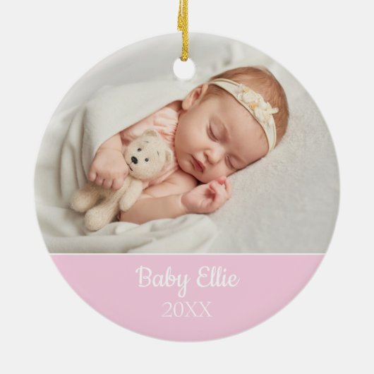 Aankondiging Roze Foto's Van Je Baby Meisje Keramisch Ornament (Achterkant)