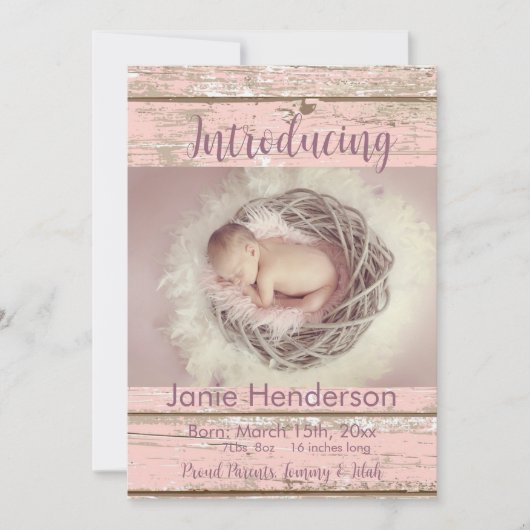 Aankondiging  roze hout Aangepaste foto (Voorkant)