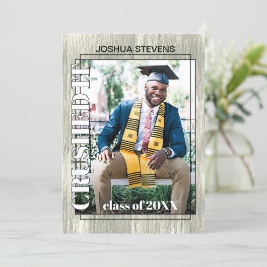 Aankondiging  Rustic Woodgrain Afstuderen (Staand voorkant)