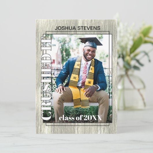 Aankondiging Rustic Woodgrain Afstuderen (Staand voorkant)