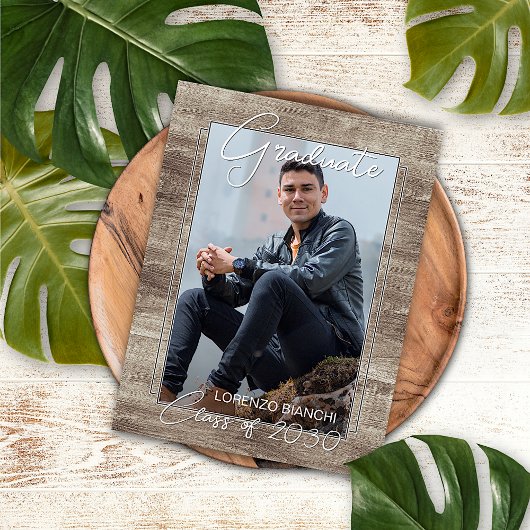 Aankondiging Rustic Woodgrain Afstuderen Briefkaart