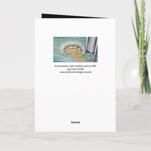Aankondiging, Saint Emidius en een ufo Feestdagen Kaart (Achterkant)