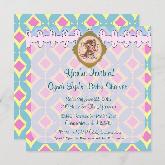 Aankondiging schattige Kitten Baby shower Event - (Voorkant / Achterkant)