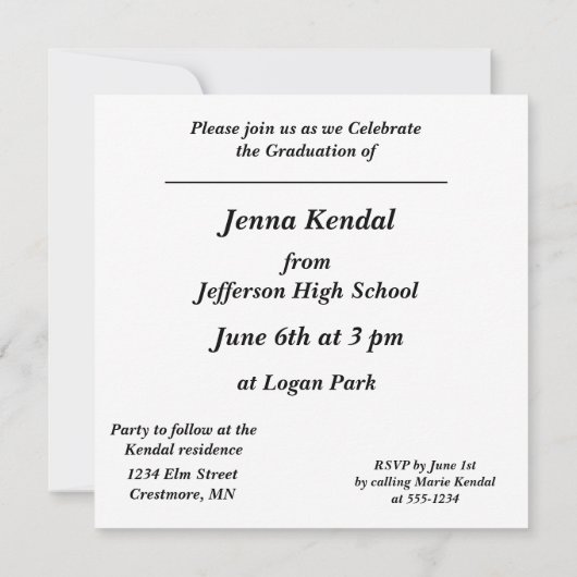 Aankondiging schoolAfstuderen, uitnodiging zwart (Achterkant)