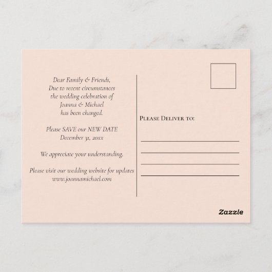 Aankondiging sociale vervorming foto bruiloft datu briefkaart (Achterkant)