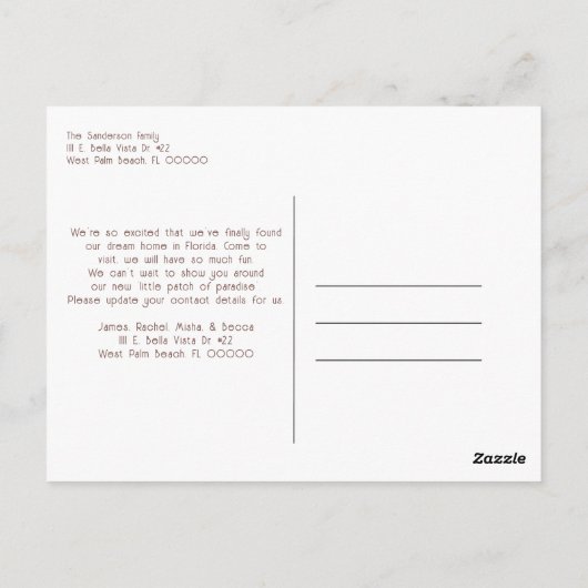 Aankondiging startpunt modern strandbeweging briefkaart (Achterkant)