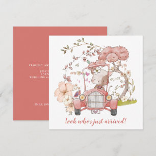 Aankondiging ter geboorte van Cute Cat Vintage Car