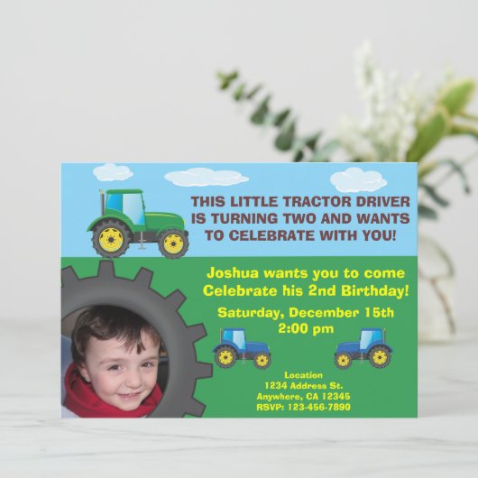 Aankondiging tractor Birthday Party (Staand voorkant)