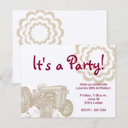 Aankondiging tractor Birthday Party (Voorkant / Achterkant)