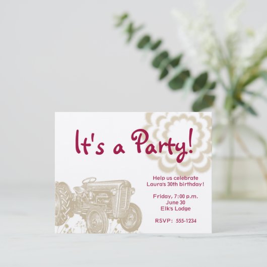 Aankondiging tractor Birthday Party (Staand voorkant)