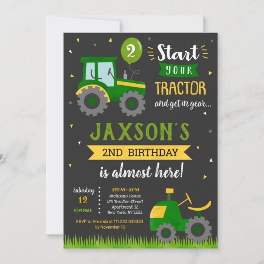 Aankondiging tractor Birthday Party (Voorkant)