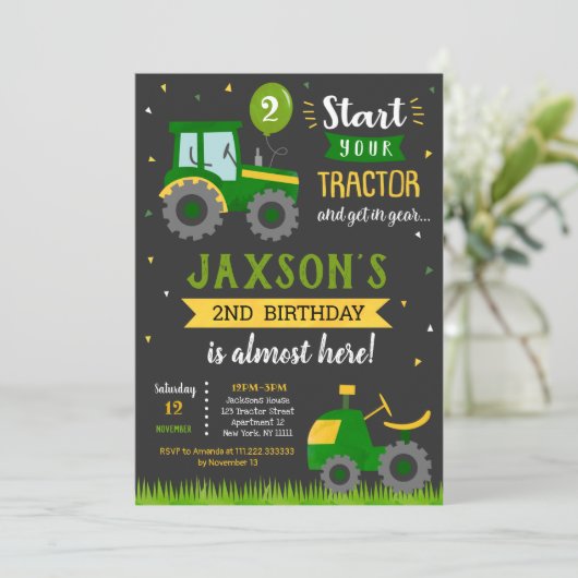 Aankondiging tractor Birthday Party (Staand voorkant)