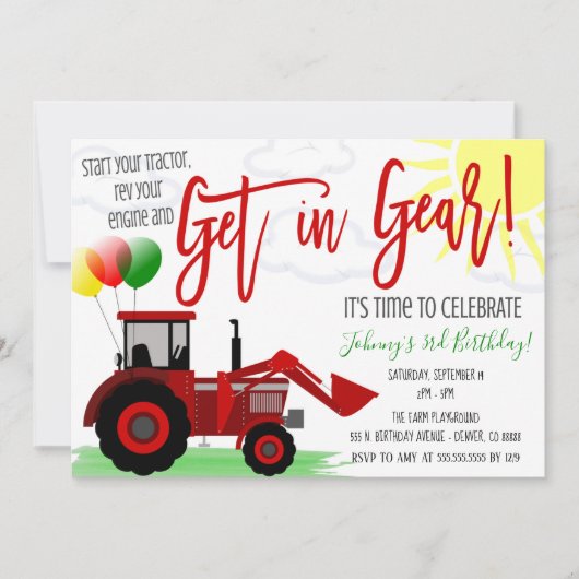 Aankondiging tractor Birthday Party (Voorkant)