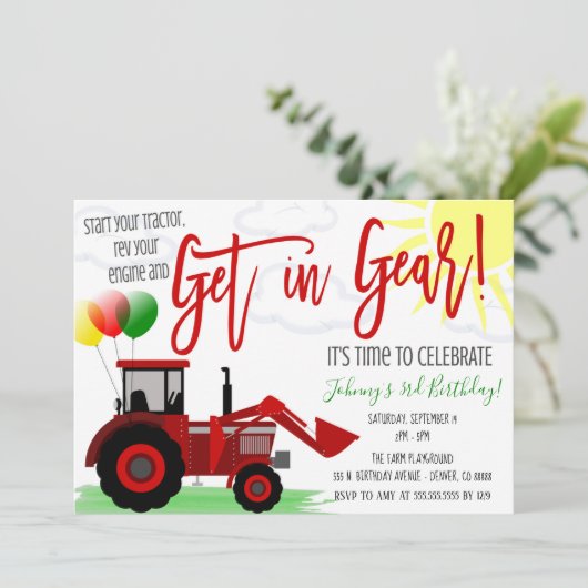 Aankondiging tractor Birthday Party (Staand voorkant)