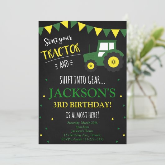 Aankondiging tractor, uitnodiging voor trekkers (Staand voorkant)